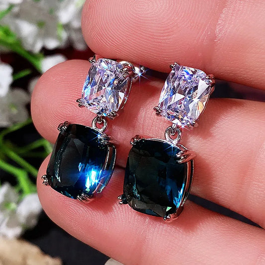 Huitan Blue/White Cubic Zirconia Dangle