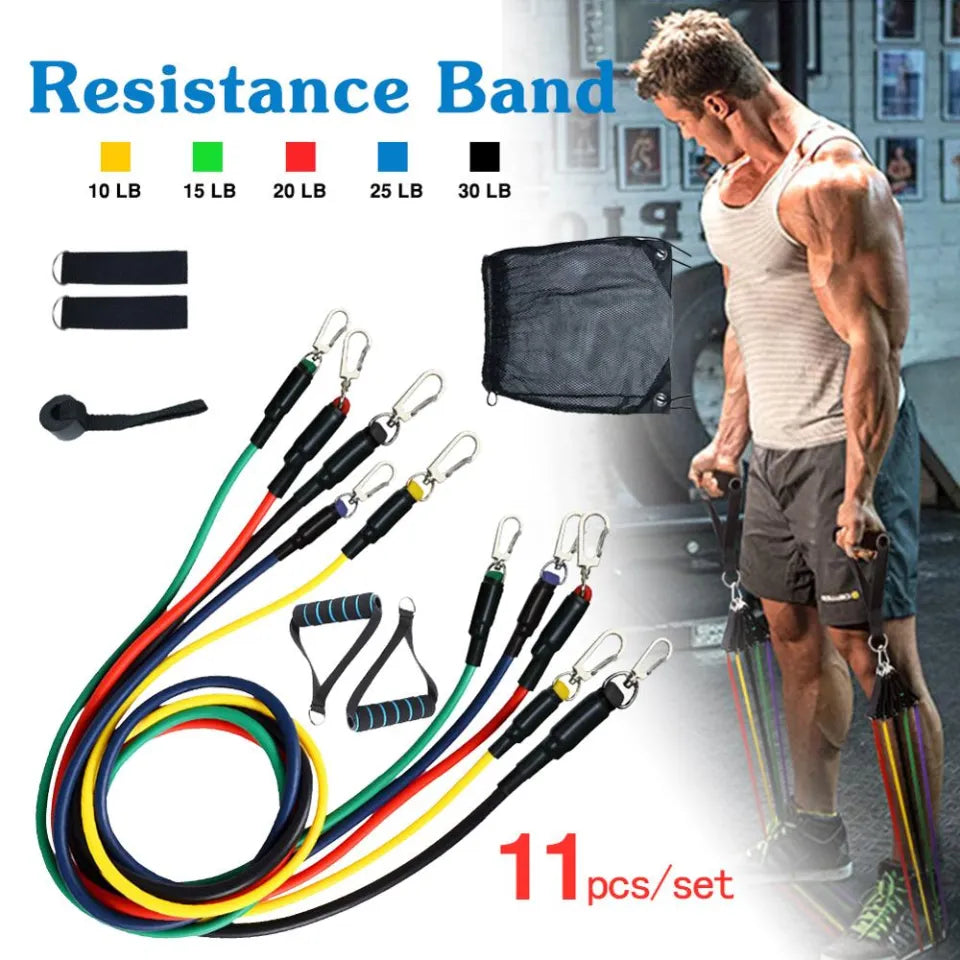 11 PCS Latex Resistance Band Set Yoga Pilates Abs Exercise Fitness Gym Workout Set