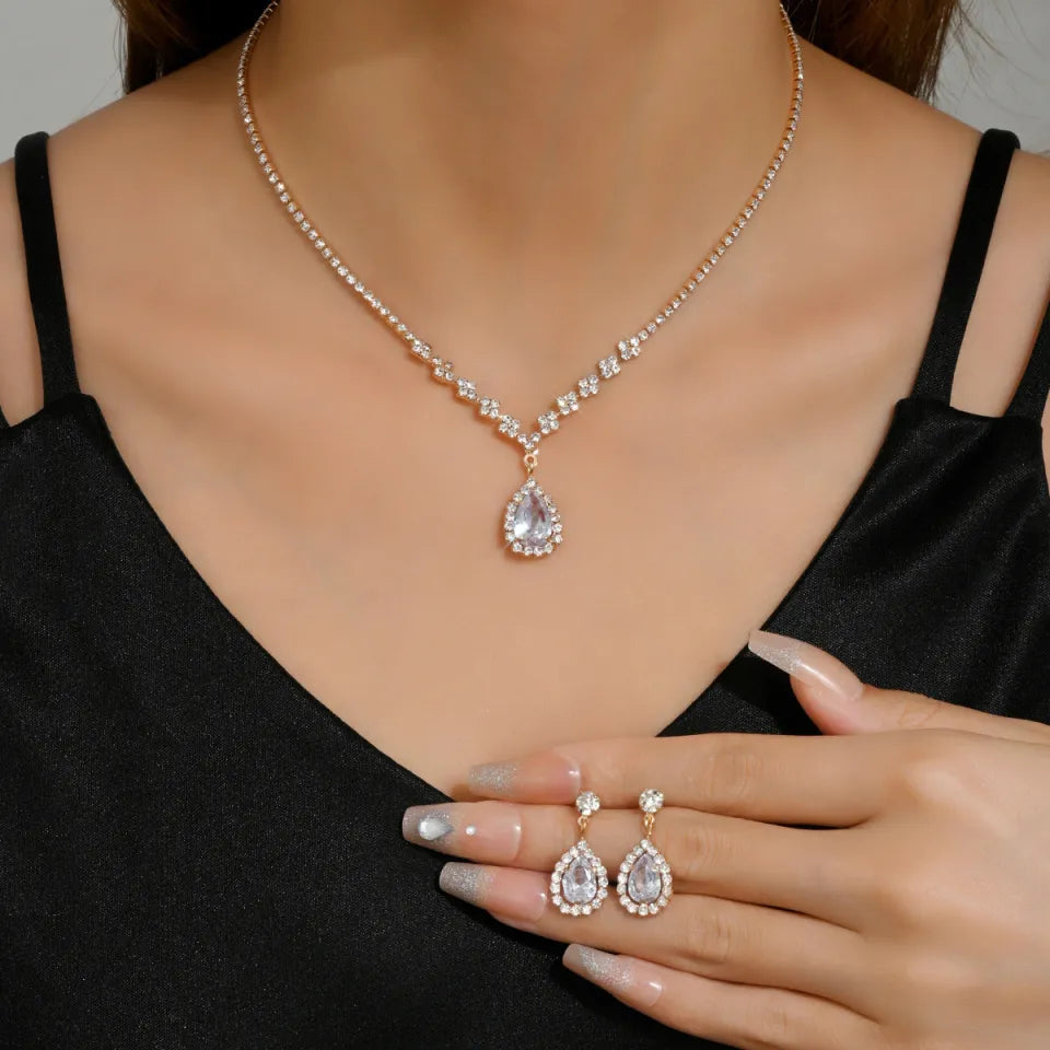 3 Wedding Season Women's Fashion Droplet Necklace and Earring Set