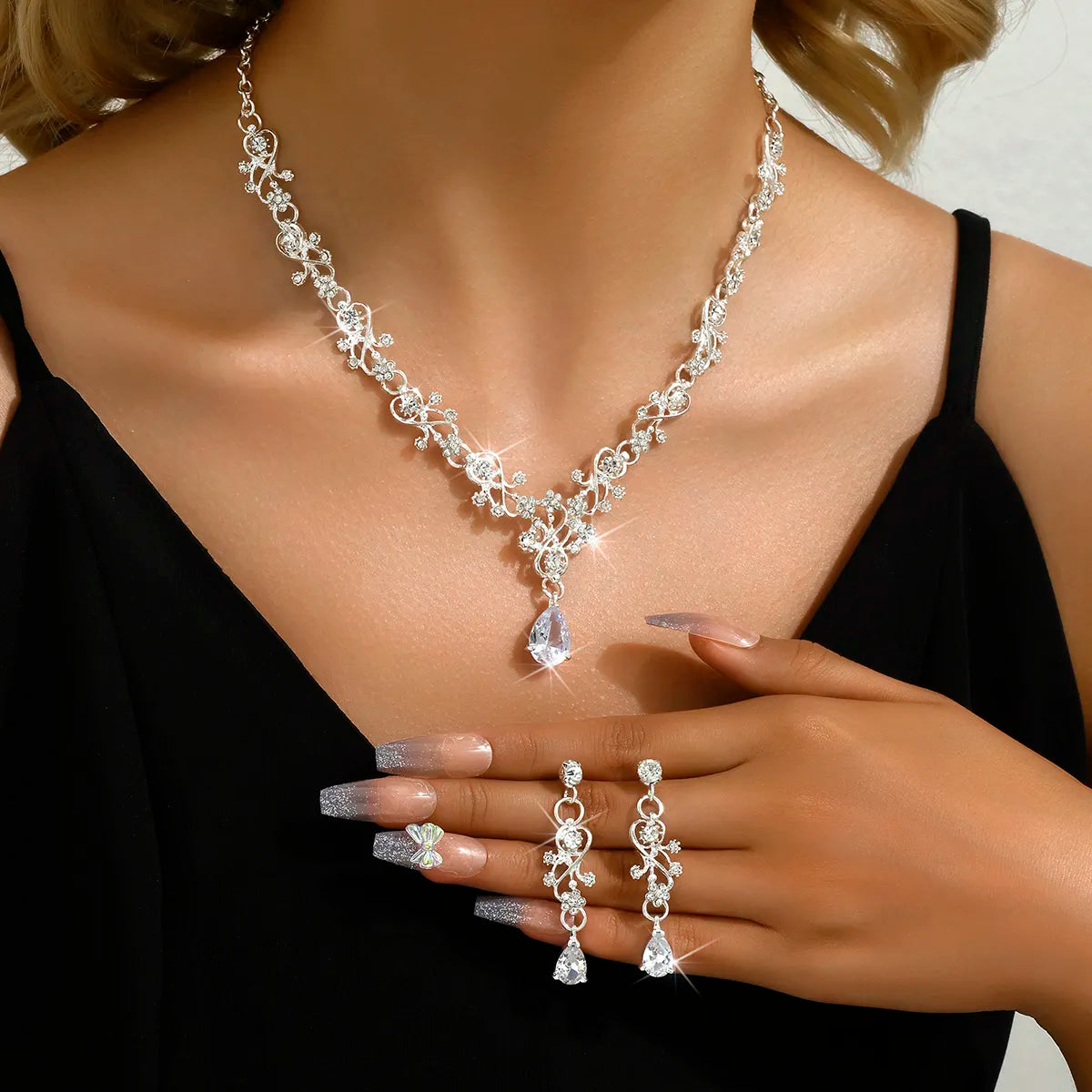 3pcs women's fashionable jewelry set with rhinestones, zircon