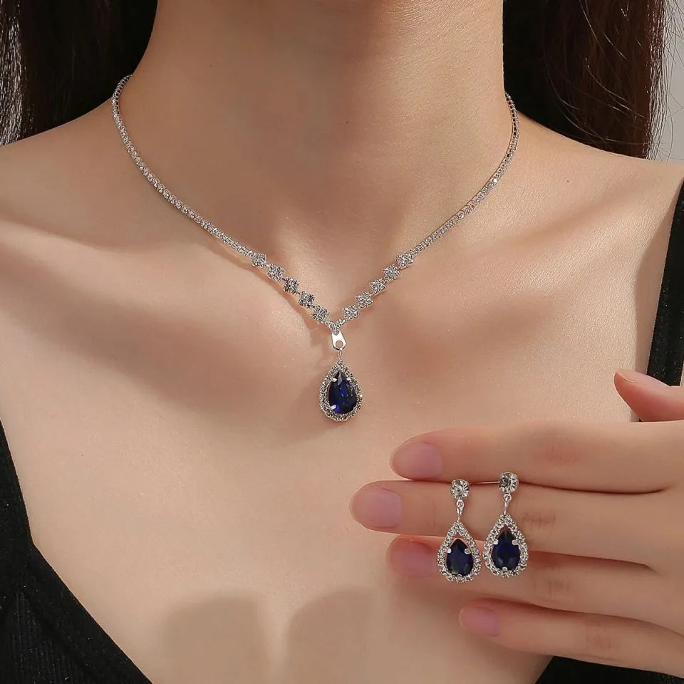 3 Wedding Season Women's Fashion Droplet Necklace and Earring Set