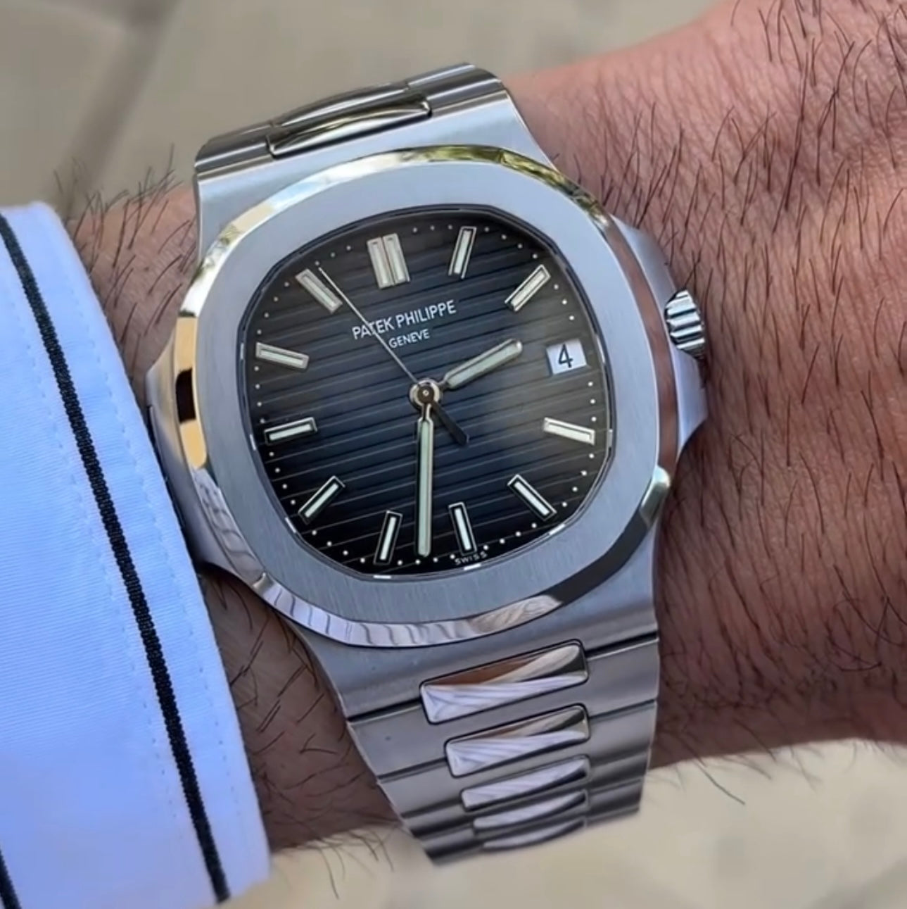 Stainless Steel PP Watch With Bluish-Black Dial